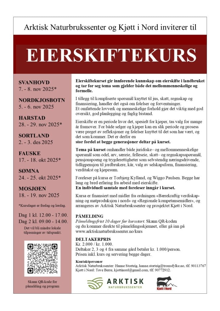 Invitasjon Eierskiftekurs i Nord Norge 2025 Invitasjon Eierskiftekurs i Nord Norge 2025