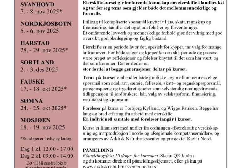 Invitasjon Eierskiftekurs i Nord Norge 2025